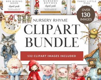 Ultimate Nursery Rhyme Clipart Bundle for Commercial Use, Watercolor Storybook Illustration, Baby Shower, Three Little Pigs, Red Riding Hood