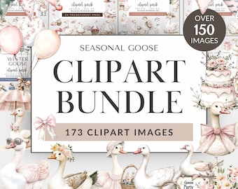 Seasonal Goose Clipart Bundle for Commercial Use, Watercolor Geese, Silly Goose, Baby Shower, Cottagecore, Farm Animal, DIGITAL DOWNLOAD