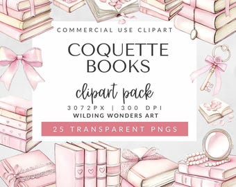 Coquette Books Clipart Pack for Commercial Use, Pink Bow Books, Coquette Book PNG, Book Stack Clipart, Book Lovers Clipart, DIGITAL DOWNLOAD