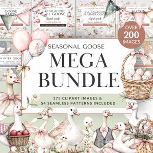 Mega paquete de imágenes prediseñadas de ganso de temporada: imágenes PNG de ganso en acuarela, ganso divertido, baby shower, primavera cottagecore, arte de animales de granja, descarga digital