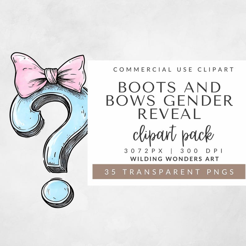 Boots and Bows Gender Reveal Clipart Pack for Commercial Use, Cowgirl ...