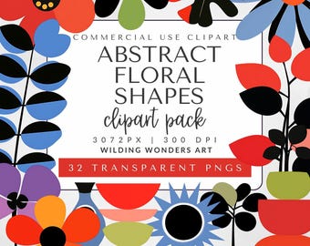Abstracte bloemenvormen clipartpakket voor commercieel gebruik, bloemen clipart, boho, abstracte bloemenkunst, Matisse Flower Art, digitale DOWNLOAD