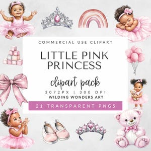 Pink Baby Dress Clipart Pack for Commercial Use, Black Girl Princess, Black Baby Shower Clipart, Baby Pink Dress, Pink Tutu Baby