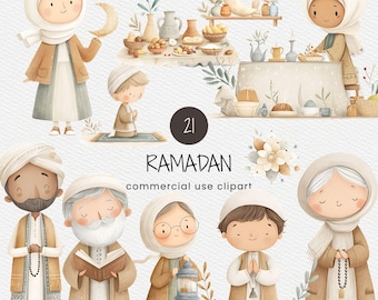 Pacchetto clipart Ramadan per uso commerciale, PNG di caratteri islamici, immagini Eid Mubarak (download digitale)
