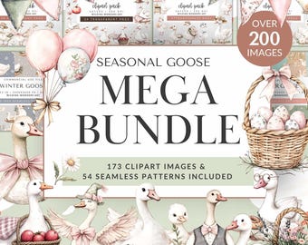 Seasonal Goose Clipart Mega Bundle – Watercolor Goose PNGs, Silly Goose, Baby Shower, Cottagecore Spring, Farm Animal Art, DIGITAL DOWNLOAD