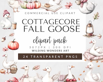 Cottagecore Fall Goose Clipart Pack for Commercial Use, Watercolor Goose PNG, Farm Animal Image, Nursery Art, Cute Animal, DIGITAL DOWNLOAD