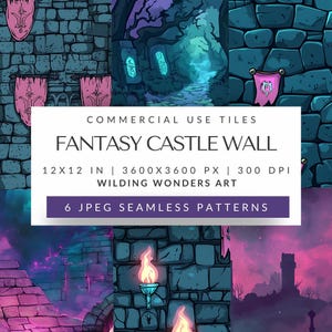 Fantasy Castle Wall Seamless Pattern Backgrounds, Medieval Clipart, Dragon Clipart, Knight PNG, Fairytale Castle Textures, DIGITAL DOWNLOAD