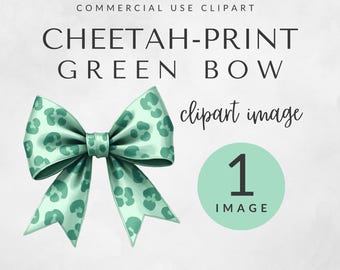 Cheetah Print Green Bow Clipart for Commercial Use, Leopard Print Bow PNG, Green Animal Print Bow, Coquette Aesthetic (Digital Download)