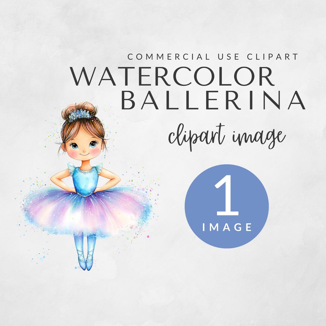 Ballerina Watercolor Clipart for Commercial Use, Cute Blue Dancer ...
