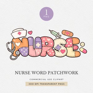 Krankenschwester Patchwork Wort Clipart für kommerzielle Nutzung, süßes PNG PNG Design, gesundheitliche Typografie Grafik (digitaler Download)