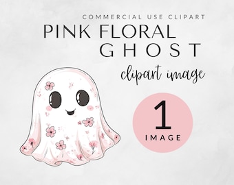 Pink Floral Ghost Clipart Pack for Commercial Use, Boujee Ghost PNG, Cute Halloween, Retro Ghost Clipart, Spooky Season, Groovy Ghost