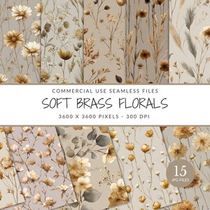 Weiches, florales, nahtloses Muster, neutrales botanisches digitales Papier, elegante florale Hintergründe (digitaler Download)