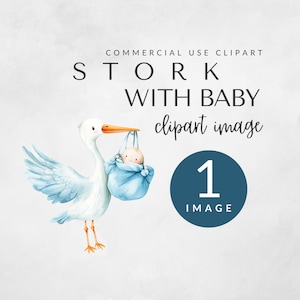 Ooievaar met baby clipartpakket voor commercieel gebruik, baby shower clipart, ooievaar babyshower, pasgeboren clipart, decor van de kinderkamer, aankomst babyjongen