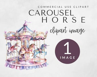 Carousel Horse Watercolor Clipart for Commercial Use, Carnival Clipart, Nursery Decor, Merry Go Round, Carousel PNG, Carousel Pony PNG