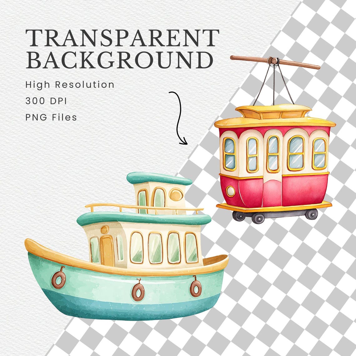 Public Transportation Clipart Pack for Commercial Use, Watercolor ...