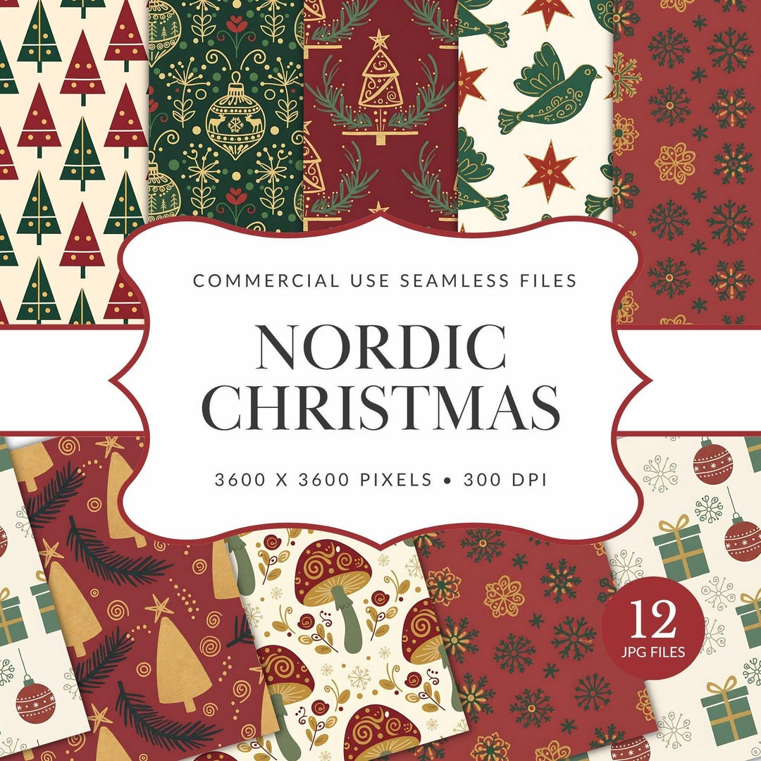 Nordic Christmas Seamless Pattern Pack for Commercial Use, Scandinavian ...
