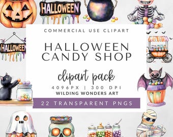 Clipart magasin de bonbons Halloween pour un usage Commercial, Halloween Clipart PNG, sorcière magasin des cliparts, Images de magasin de bonbons vintage, décoration effrayante