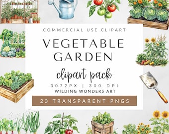 Vegetable Garden Clipart Pack for Commercial Use, Watercolor Clipart, Farm Clipart, Veggies Clipart, Healthy Food Clipart, Tomatoes Clipart