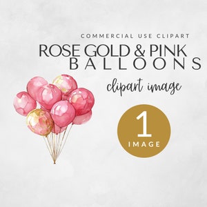Rose Pink & Gold Balloons Clipart for Commercial Use, Elegant Party Clipart, Transparent PNG, Chic Celebration PNG, Rose Gold Decor