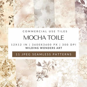 Mocha Mousse Toile Seamless Pattern Tiles for Commercial Use, Beige Chinoiserie Pattern, Vintage Floral Digital Paper DIGITAL DOWNLOAD