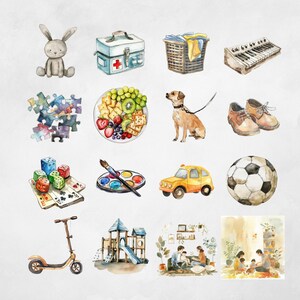 Kids Afternoon Routine Clipart Pack for Commercial Use, Kids Routine Chart, Chore Chart Kids Printable, Planner Stickers, Watercolor image 2