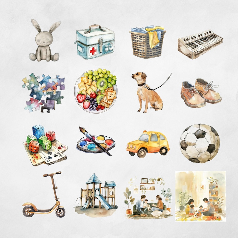 Kids Afternoon Routine Clipart Pack for Commercial Use, Kids Routine Chart, Chore Chart Kids Printable, Planner Stickers, Watercolor image 2