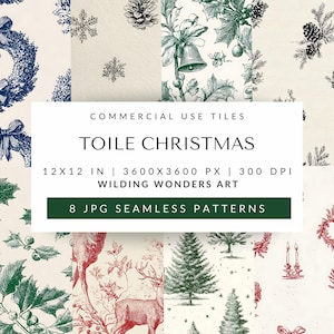 Toile Christmas Seamless Pattern Pack for Commercial Use, Vintage Digital Paper, French Chinoiserie Holiday Art (Digital Download)