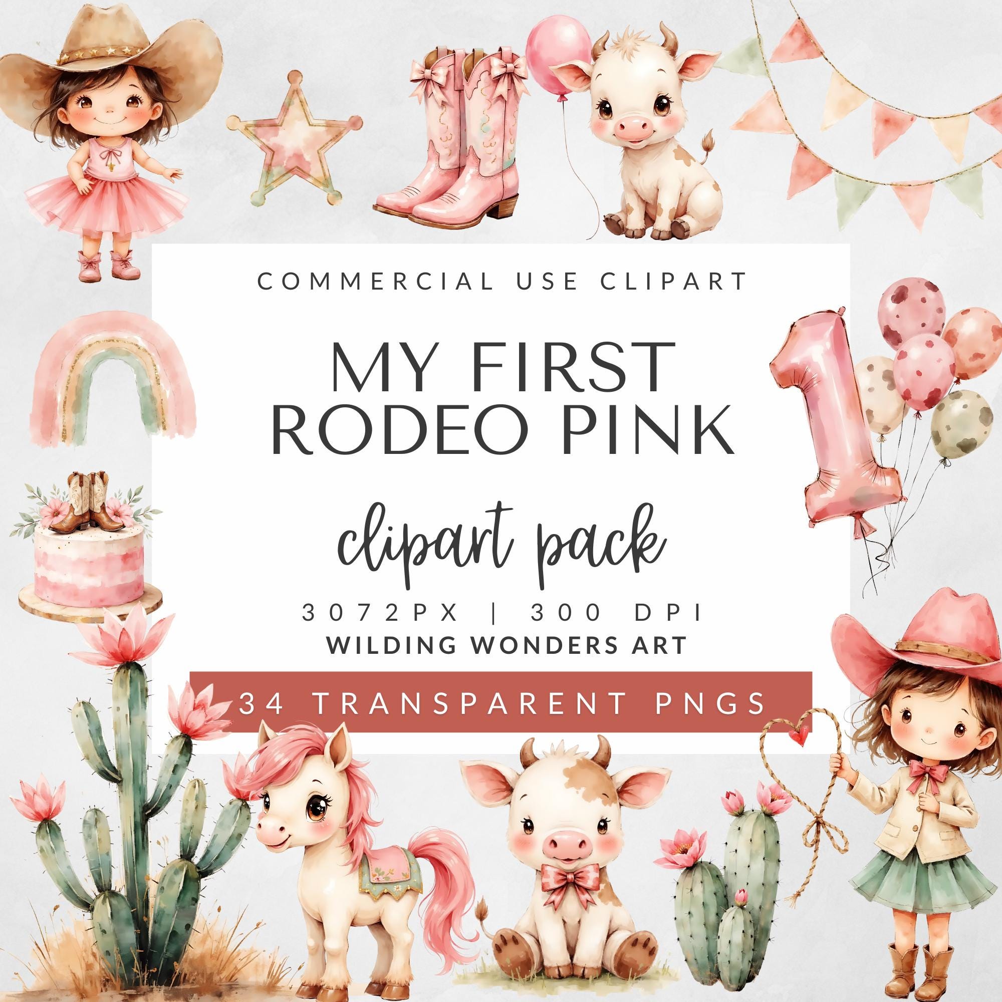 Pink Rodeo Birthday Clipart Pack for Commercial Use, Not My First Rodeo ...