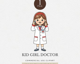 Paquete de imágenes prediseñadas de doctora para uso comercial, dibujos médicos PNG, ilustraciones de enfermeras pediátricas para profesores y artesanos (descarga digital)