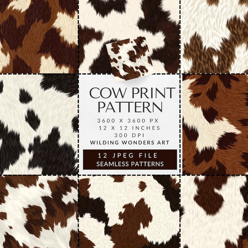 Cow Print Seamless Pattern Tiles Pack for Commercial Use, Western Cow ...