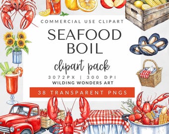 Seafood Boil Clipart Pack for Commercial Use, Southern Food Art, Crawfish, Shrimp, Crab, Bloody Mary Cocktail, Party Food, DIGITAL DOWNLOAD
