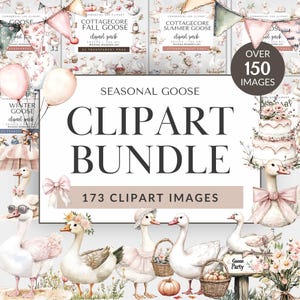 Paquete de imágenes prediseñadas de ganso de temporada para uso comercial: gansos de acuarela, ganso divertido, baby shower, cottagecore, animal de granja, descarga digital