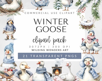Winter Goose Clipart Pack for Commercial Use, Silly Goose Clipart, Cute Goose PNG, Baby Shower Clipart, Cottagecore Image, DIGITAL DOWNLOAD