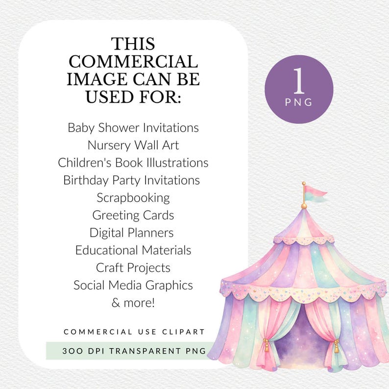 Pastel Circus Tent Clipart Pack for Commercial Use, Watercolor Carnival ...