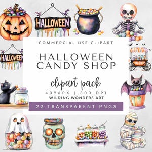 Halloween Candy Shop Clipart for Commercial Use, Halloween Clipart PNG, Witch Store Clipart, Vintage Candy Shop Images, Spooky Decor