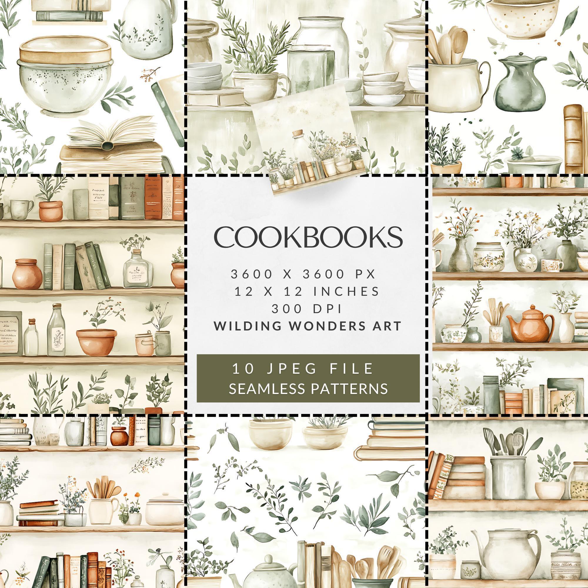 Cookbook Seamless Pattern Backgrounds, Kitchen Clipart, Recipe Book Art ...