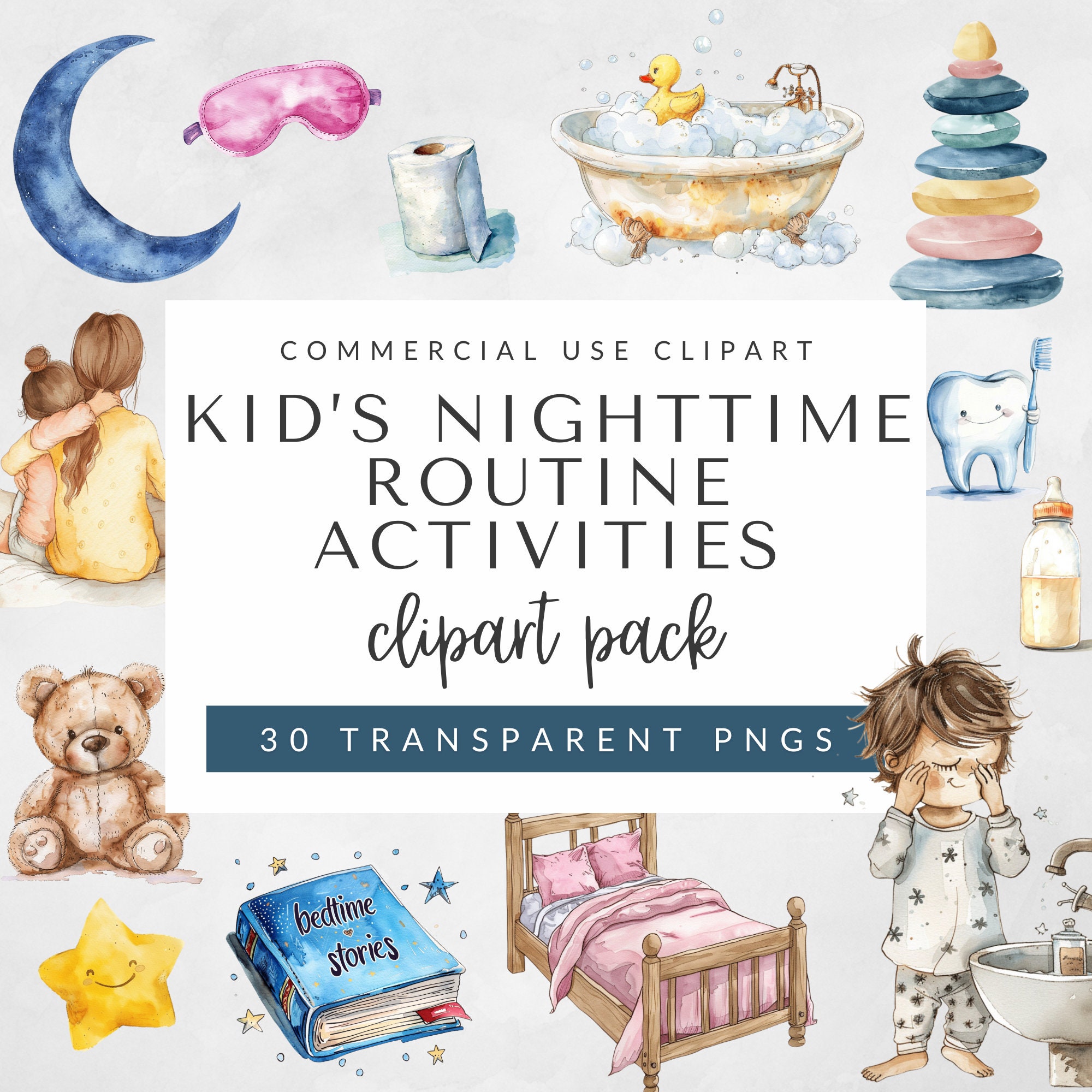 Night Routine Color Cartoon Kids Night Routine Clipart Commercial Use, Children's Bedtime ...
