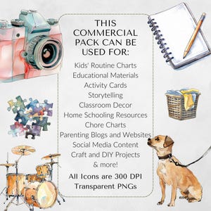 Kids Afternoon Routine Clipart Pack for Commercial Use, Kids Routine Chart, Chore Chart Kids Printable, Planner Stickers, Watercolor image 5