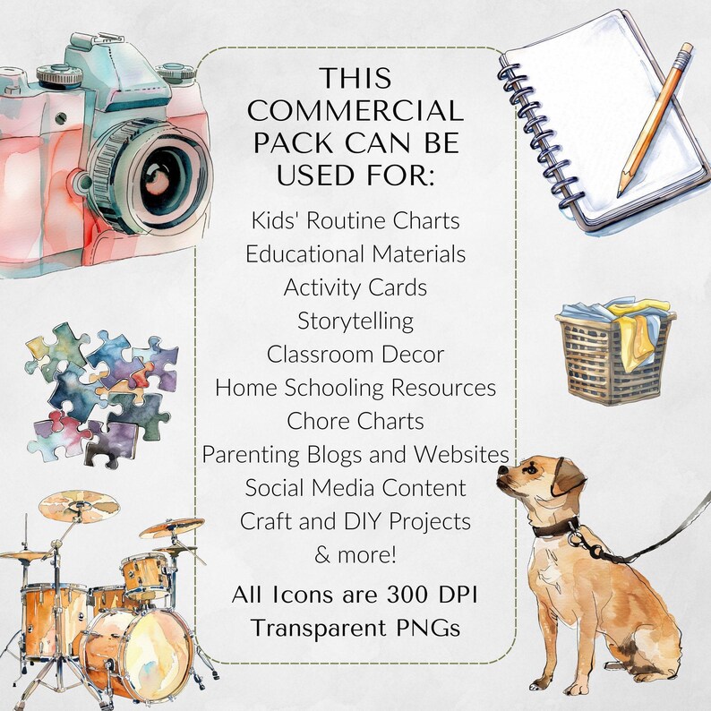 Kids Afternoon Routine Clipart Pack for Commercial Use, Kids Routine Chart, Chore Chart Kids Printable, Planner Stickers, Watercolor image 5
