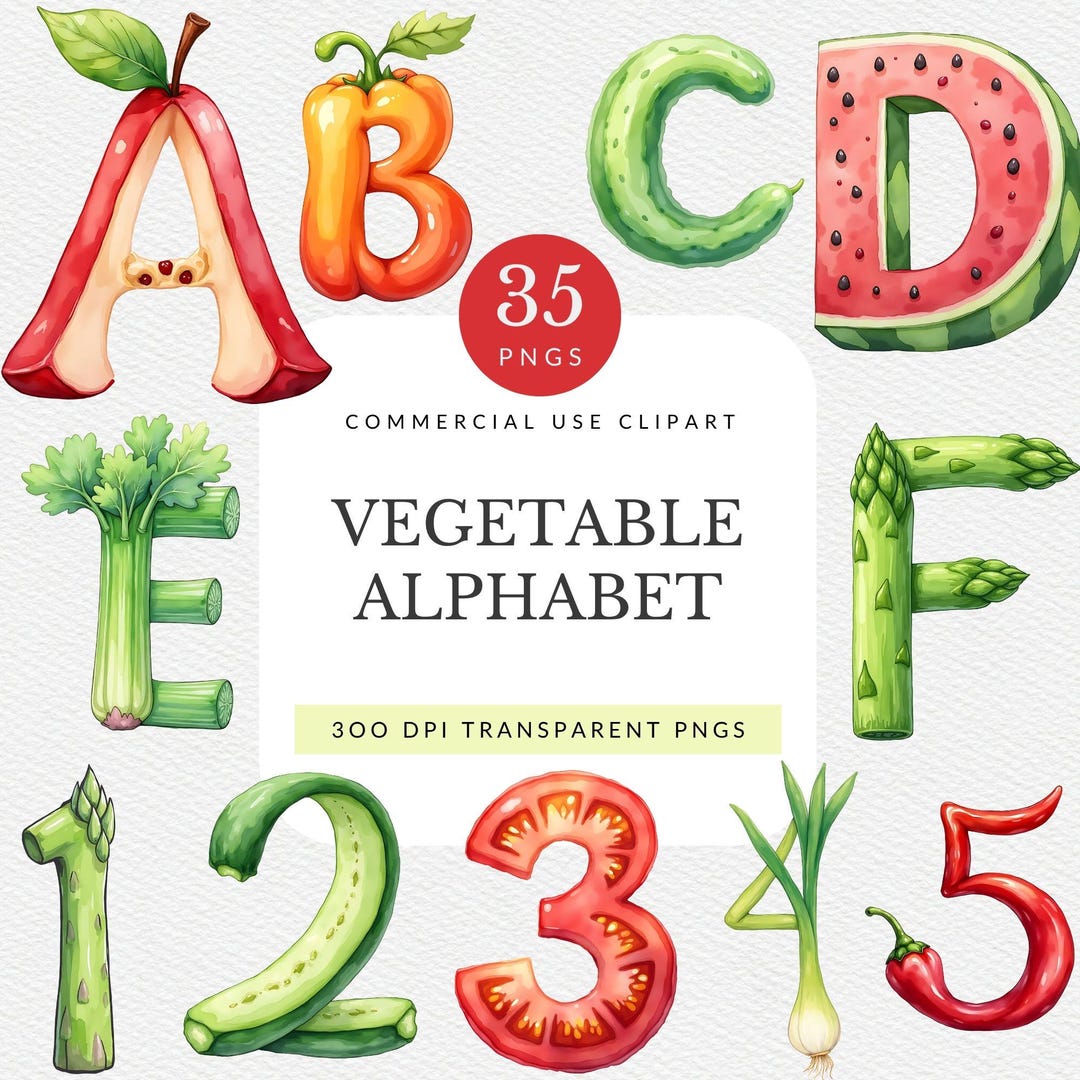 A-Z Vegetable & Fruit Alphabet Clipart Pack for Commercial Use ...