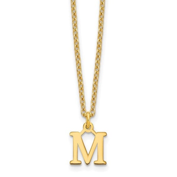 Solid Real 10k 14k Yellow or White Gold 925 Sterling Silver Personalized Letter M Initial Pendant Necklace Cable Chain with Lobster Clasp