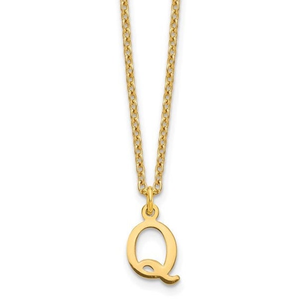 Solid Real 10k 14k Yellow or White Gold 925 Sterling Silver Personalized Letter Q Initial Pendant Necklace Cable Chain with Lobster Clasp