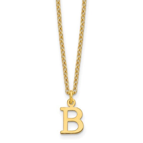 Solid Real 10k 14k Yellow or White Gold 925 Sterling Silver Personalized Letter B Initial Pendant Necklace Cable Chain with Lobster Clasp