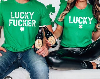 Funny St Patricks Day Couples Shirt: Lucky & Offensive Graphic Tee