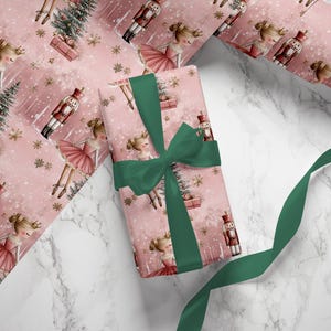 Ballerina Christmas Wrapping Paper, Pink Nutcracker Gift Wrap, Girls Christmas Wrapping Paper Roll, Pink Christmas Gift Wrap, Girly Holiday