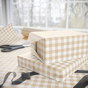 Beżowy Gingham Opakowanie prezentów, Opakowanie prezentów świątecznych, Rolka papieru do pakowania prezentów na baby shower, Papier do pakowania dla kobiet