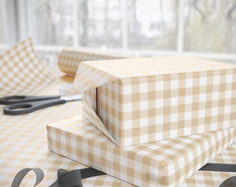 Beige Gingham Gift Wrap: Elegant Holiday Present Packaging