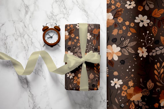 Mocha Boho Floral Wrapping Paper: 90gsm Fine Art Paper