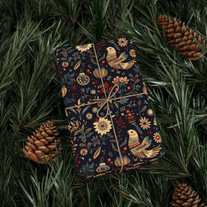 Papel de regalo de arte popular: rollo de papel de regalo navideño azul marino imagen 7