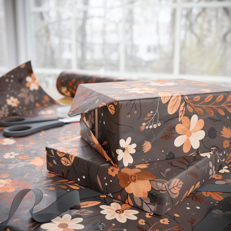 Mocha Boho Floral Wrapping Paper: 90gsm Fine Art Paper image 3